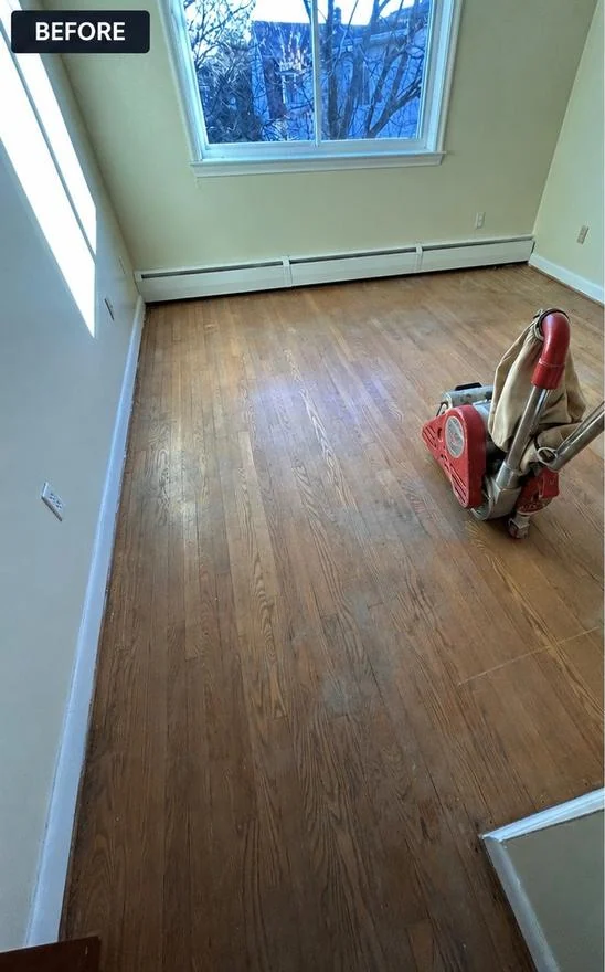 Before: Full sand & refinish, deep amber tone