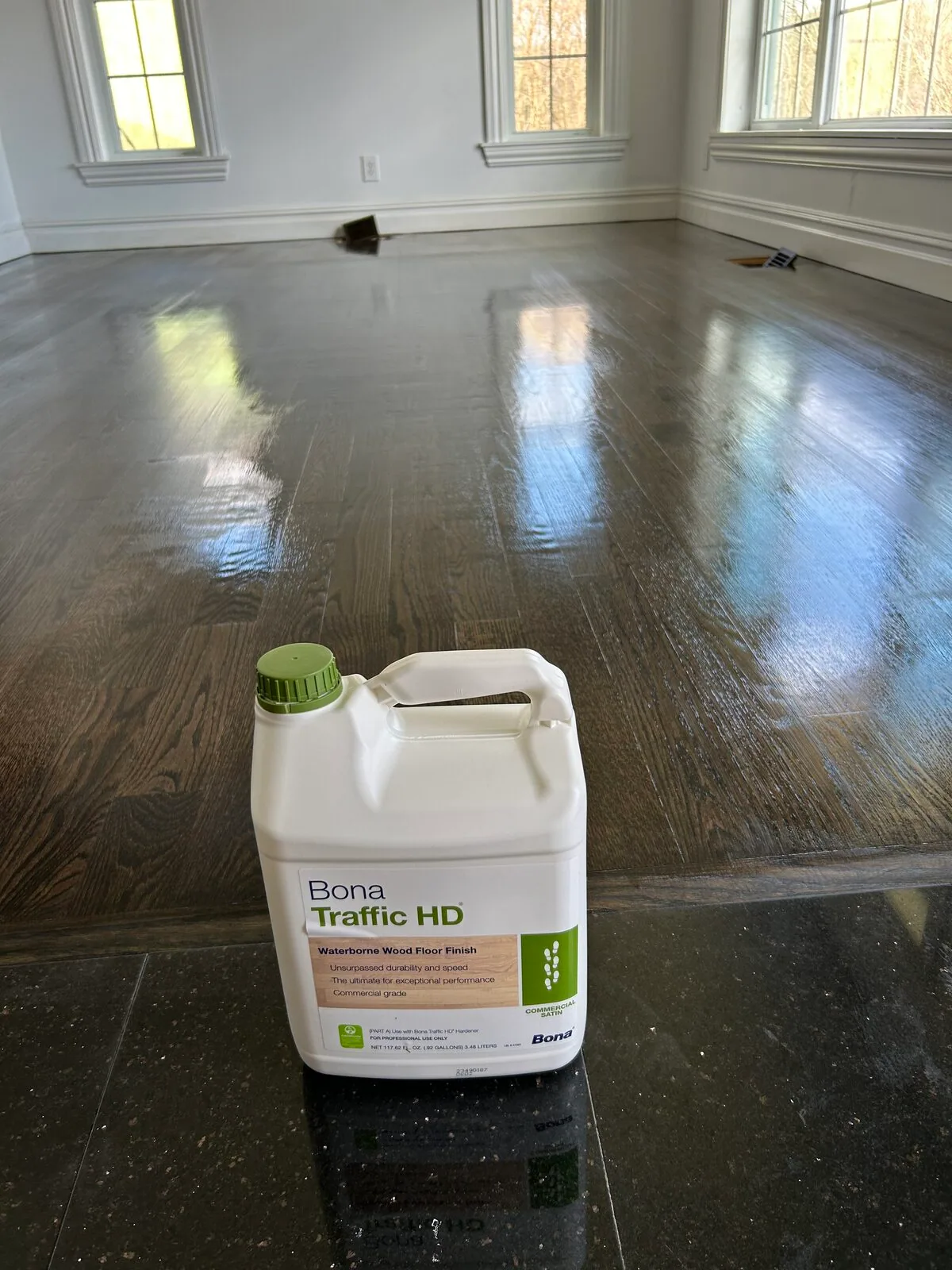 Bona Traffic HD finish on a freshly coated dark floor